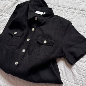 Vintage 90s linen blend shirt dress maxi women 16 button capsule coastal minimal